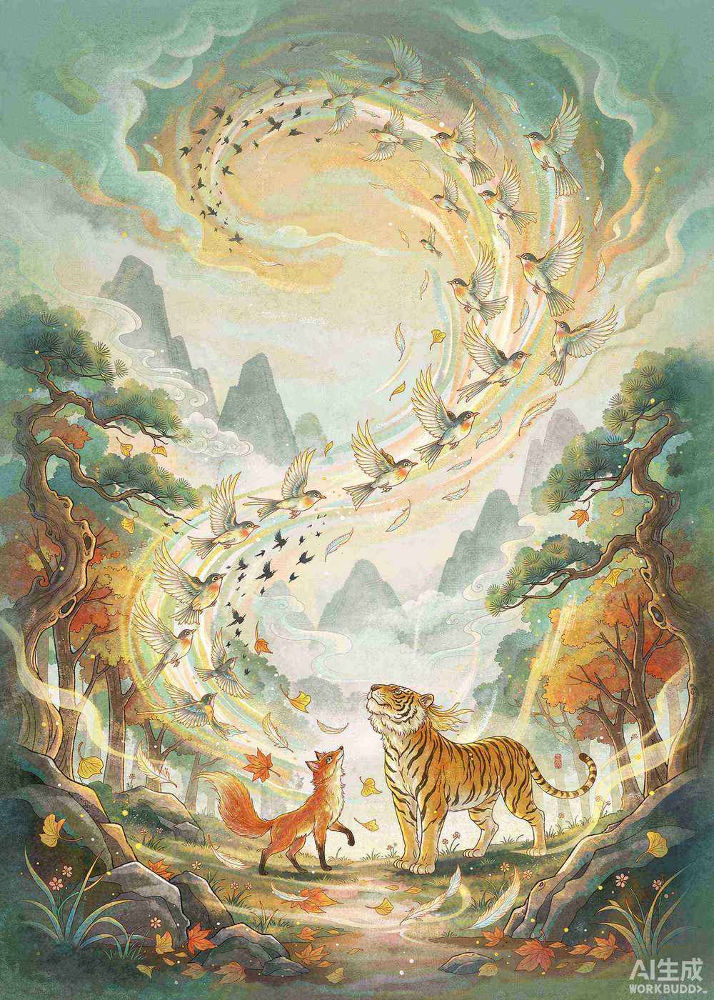 一群小鸟“扑棱棱”地飞上了天空。