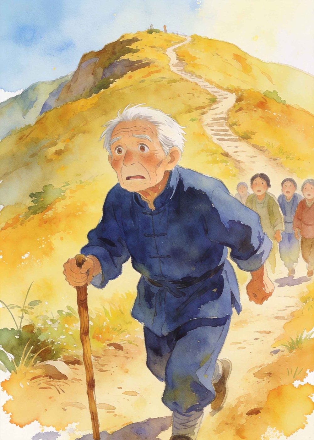 山下的老爷爷听出了不对劲，第一个赶了上来。
