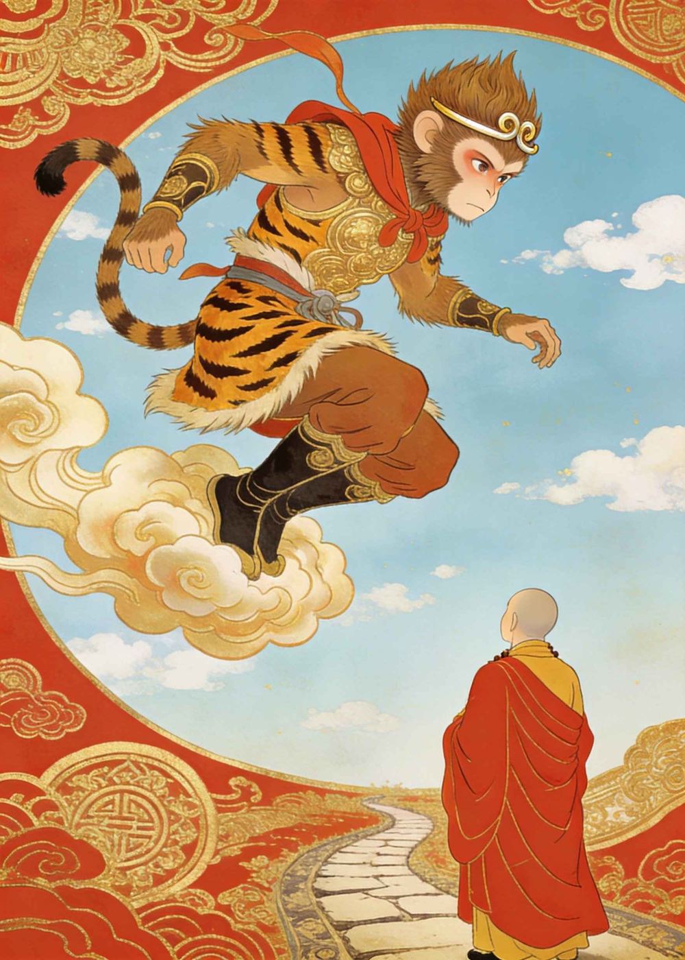 悟空满心委屈，一个筋斗云飞走了。