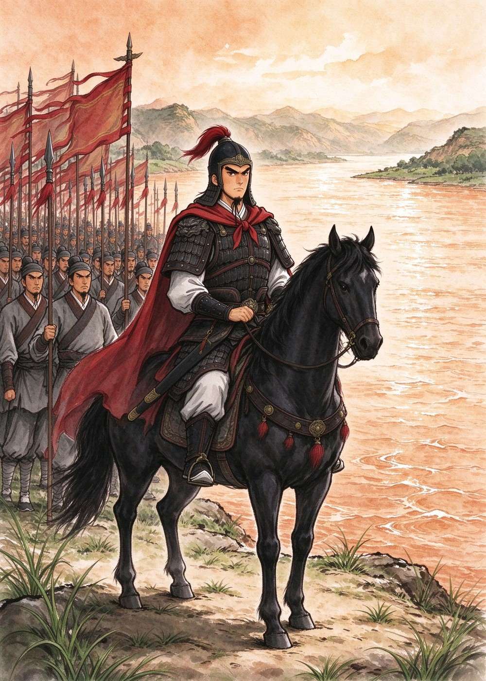 年轻的将军项羽带领军队，要渡过黄河去救赵国。