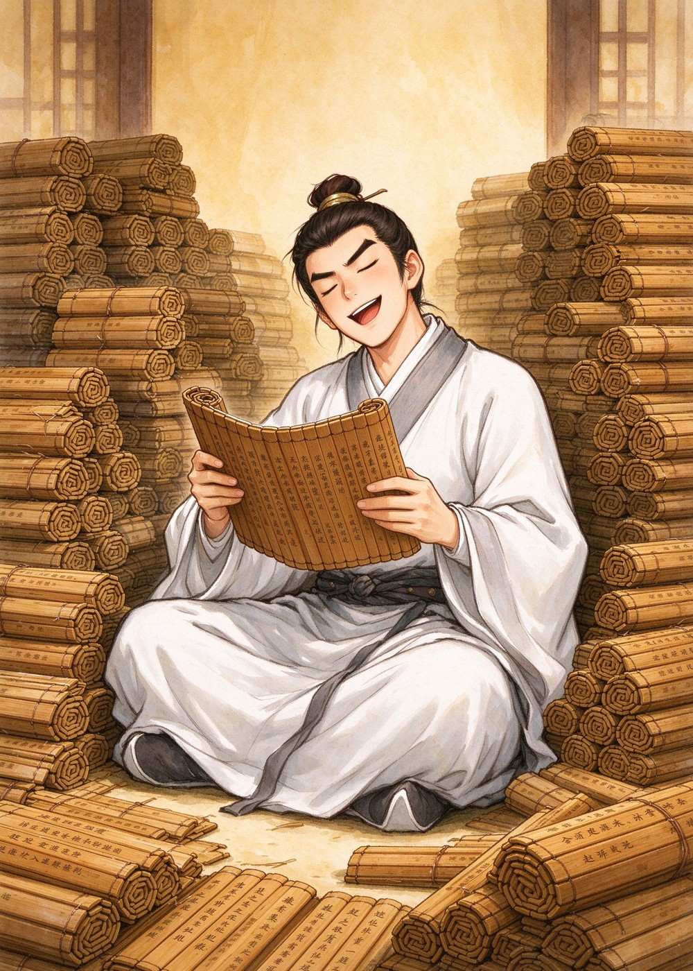 赵括读了很多很多兵书，把书上的话都背得滚瓜烂熟。