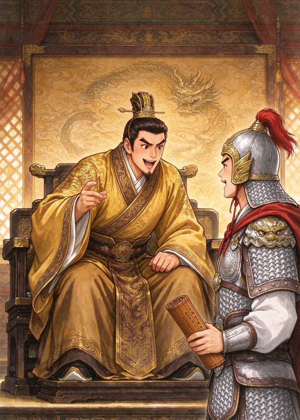 赵王高兴地召见赵括，问他怎么打仗。