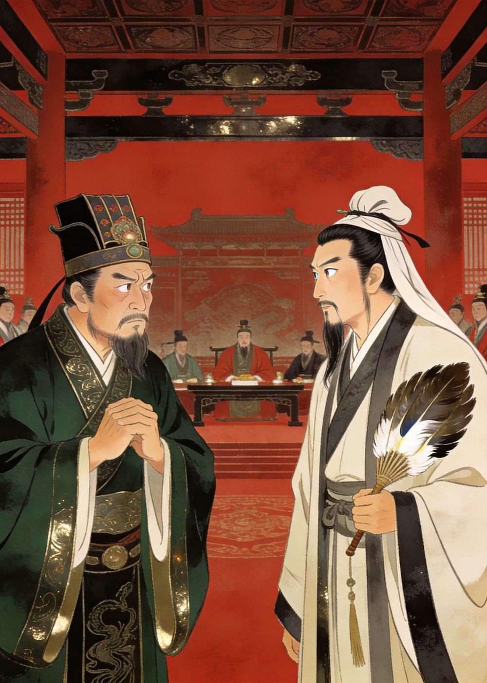 步骘又讥讽孔明逞口舌之辩，众人附和，颇有一番声势。