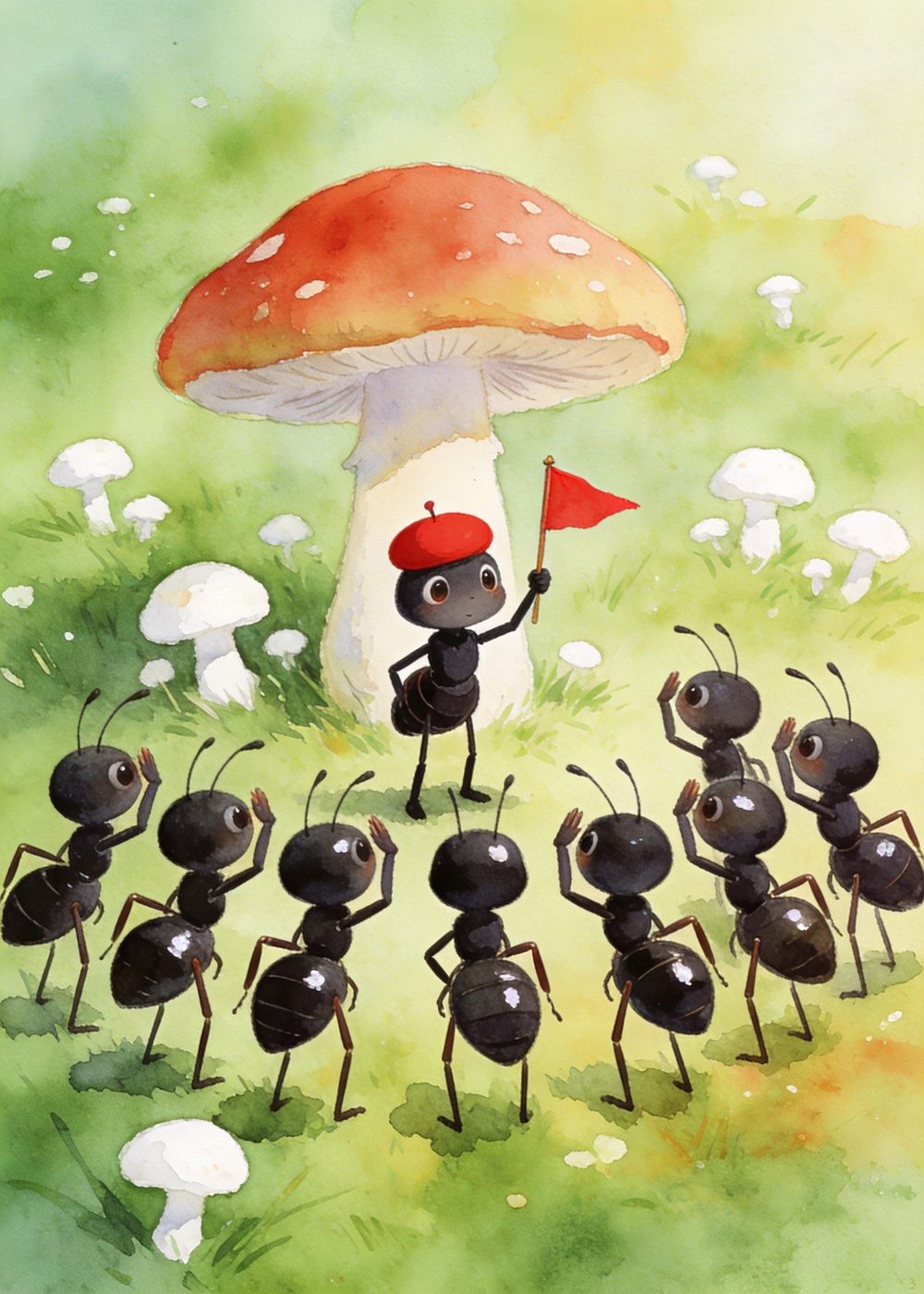 蚂蚁队长说："冬天会很冷，大家多囤些粮食吧！"