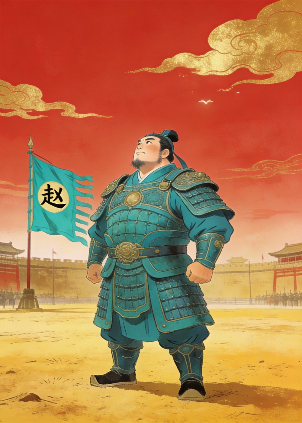大将军廉颇身经百战，立下赫赫战功，是赵国的大功臣。