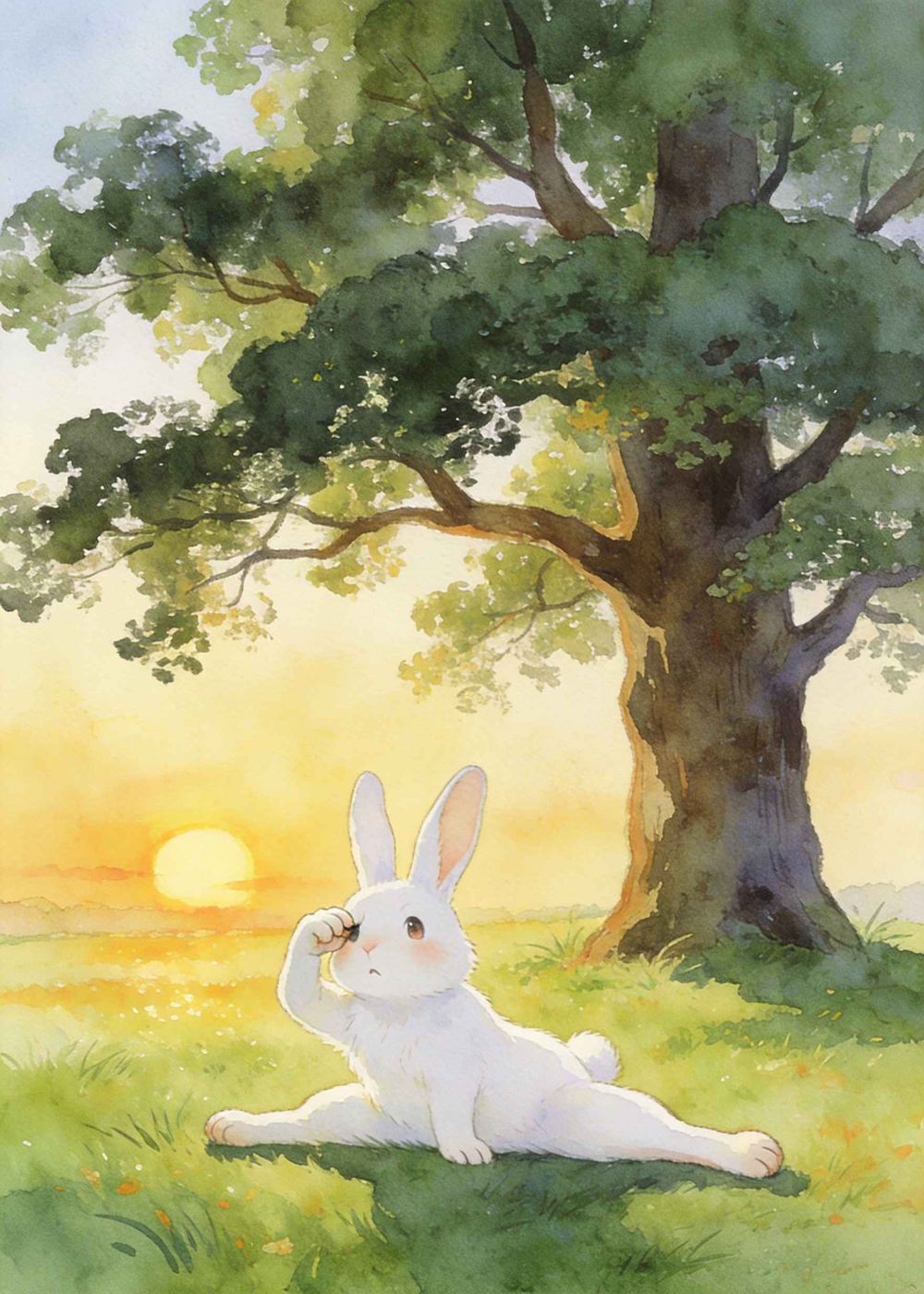 等小白兔睡醒的时候,太阳都快落山了。